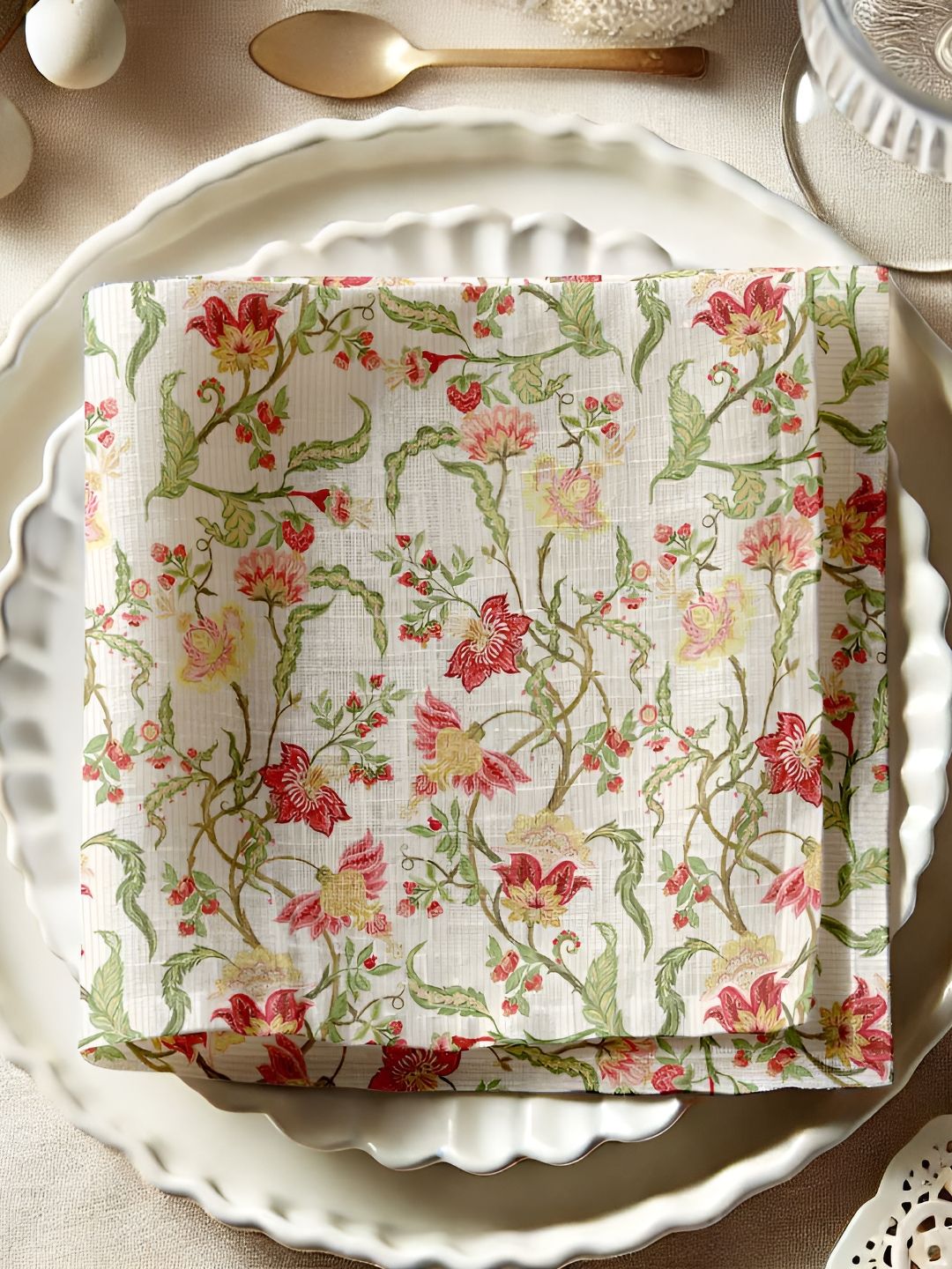 Vargottam 12-Pcs Off White & Green Printed Cotton Table Napkins-picture-50