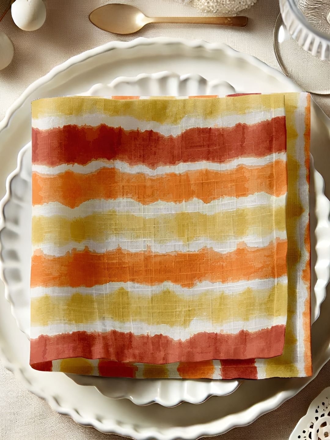 Vargottam 12-Pcs Yellow & White Printed Cotton Table Napkins-image-33