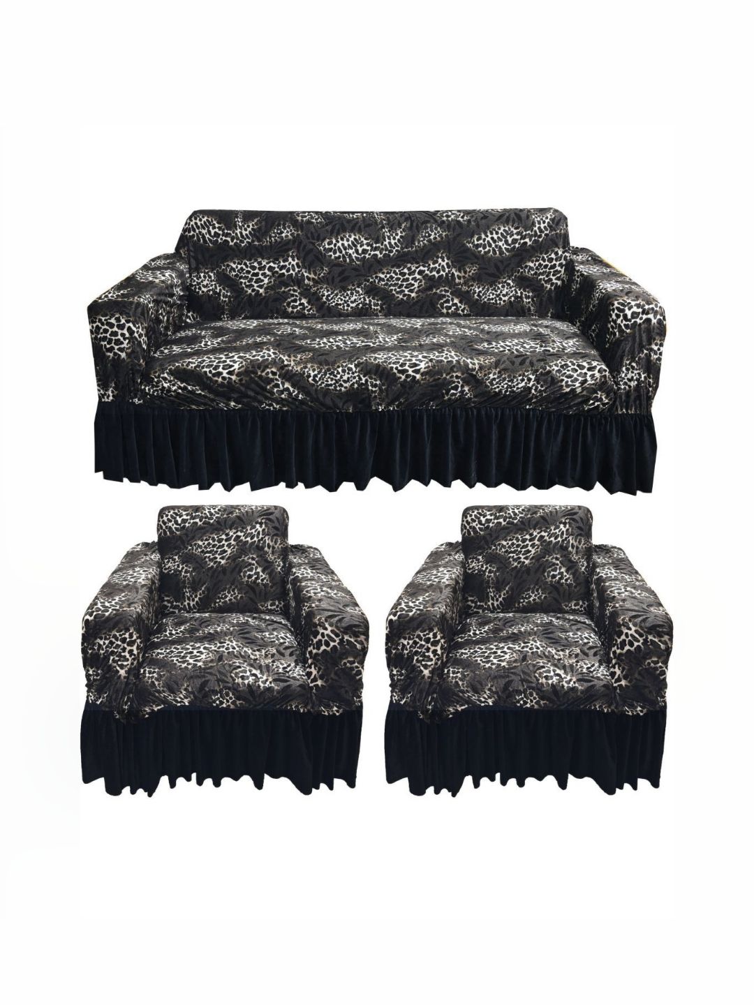 GIFTS ISLAND Grey & Black Abstract Printed 5 Piece Sofa Cover With Arms-picture-25