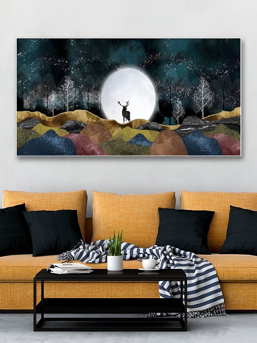 DEKORSTATION White & Blue Printed Birds And Animals Canvas Wall Art-picture-18