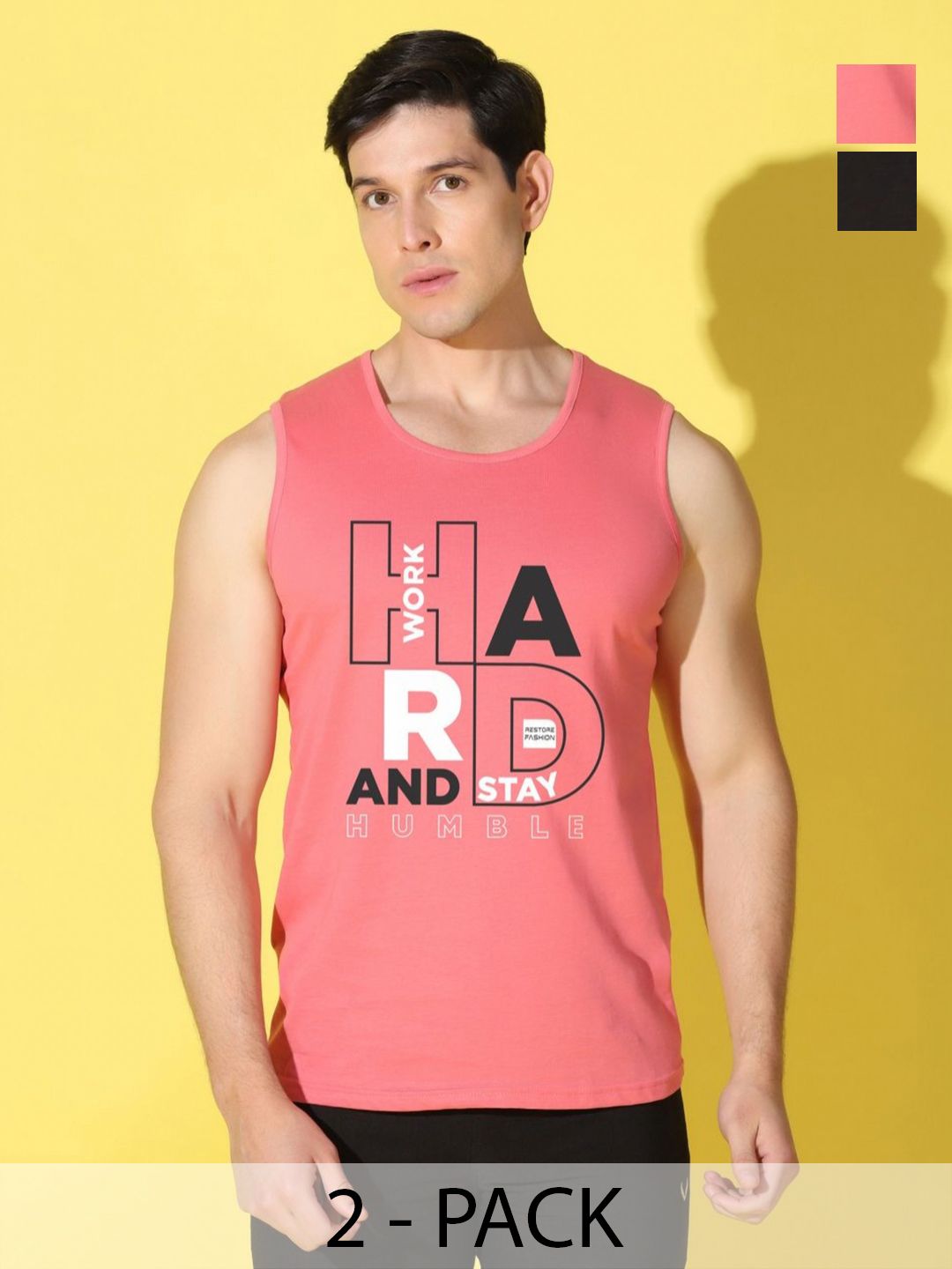 WOOSTRO Men Cotton Pack of 2 Typography Sleeveless Printed Slim Fit T-shirt-image-41