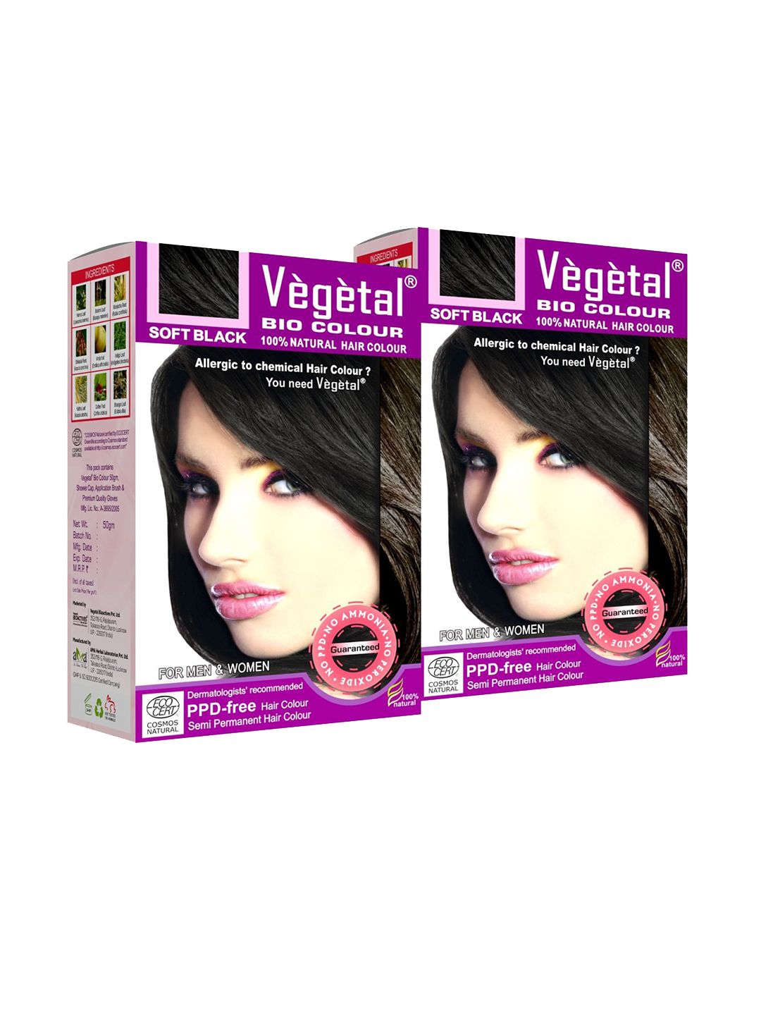 Vegetal Set Of 2 Bio Natural Hair Colour- 50 g Each - Soft Black-image-39