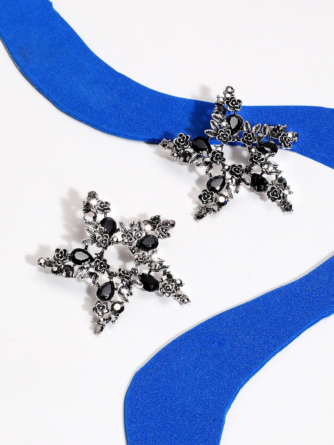 DressBerry Silver-Plated Artificial Stones Studded Star Shaped Drop Earrings-picture-24