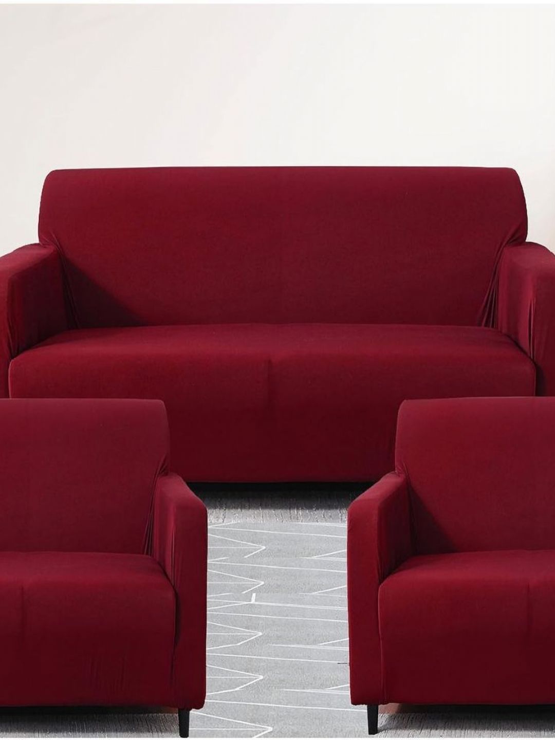 GIFTS ISLAND Maroon Solid Polyester 3 Piece Sofa Cover With Arms-image-19