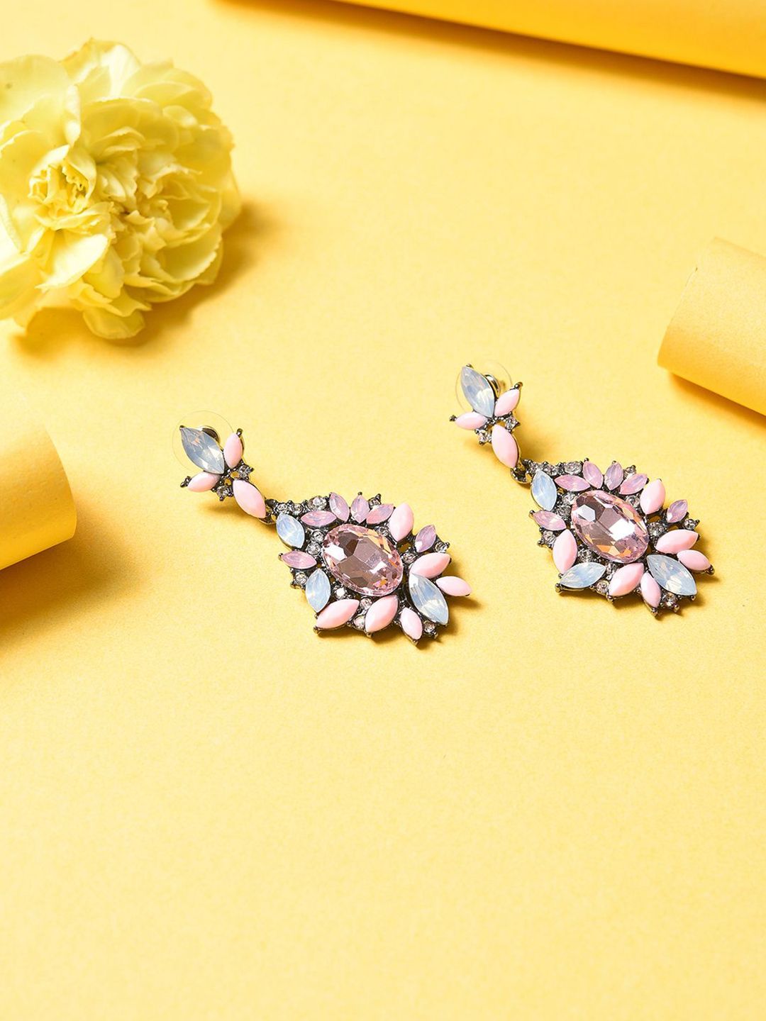 DressBerry Artificial Stones Studded Oval Shaped Drop Earrings-picture-12