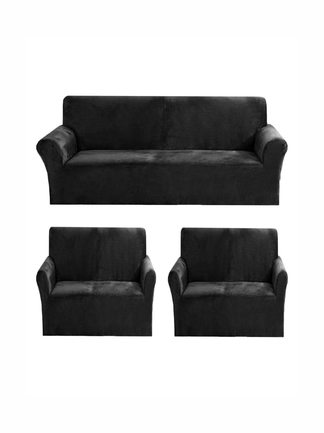GIFTS ISLAND Black Solid Polyester 5 Piece Sofa Cover With Arms-image-11