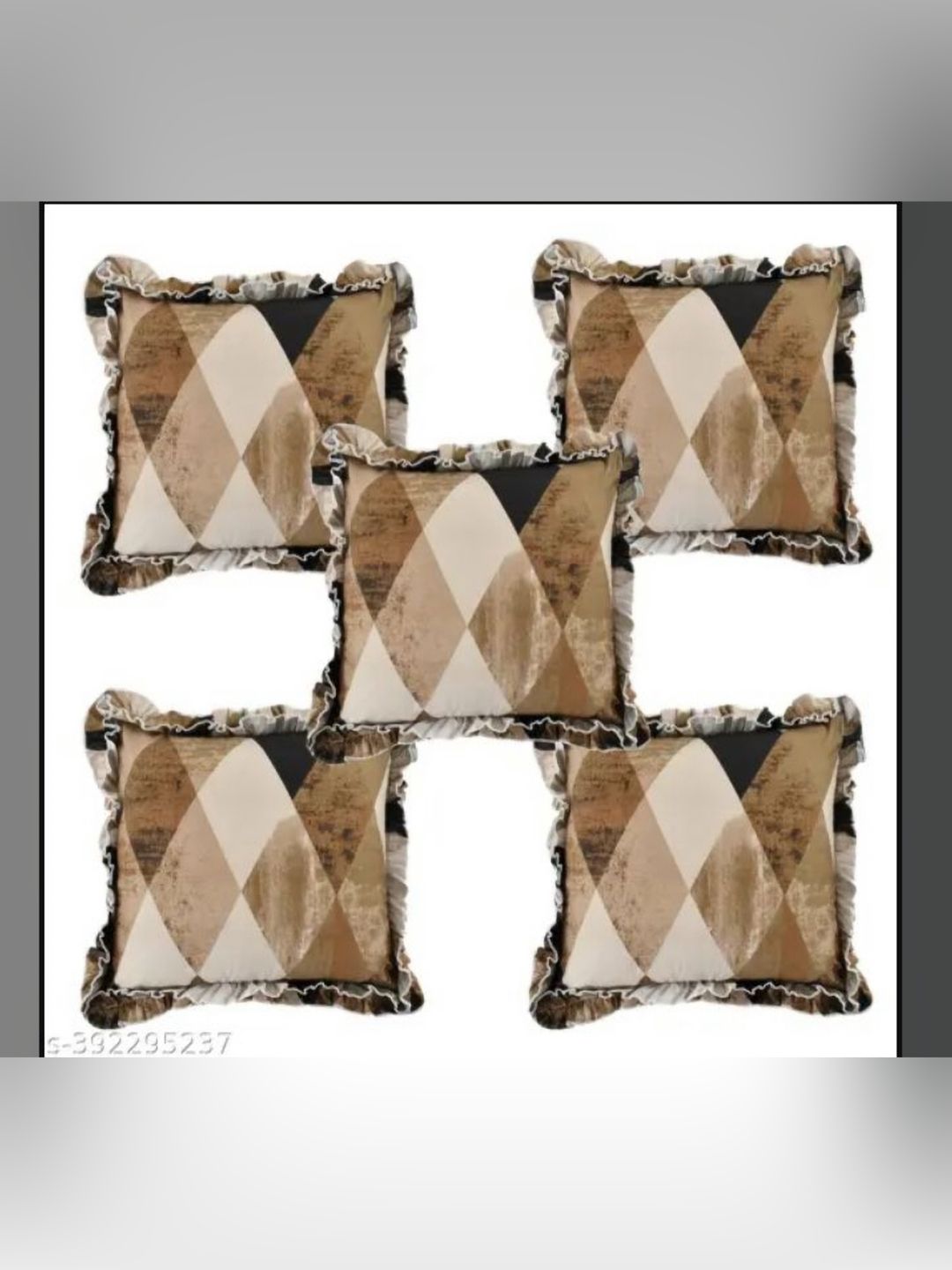 Luxmi Cotton Fabrics Brown & Off White 5 Pieces Geometric Printed Square Cushion Covers-picture-34