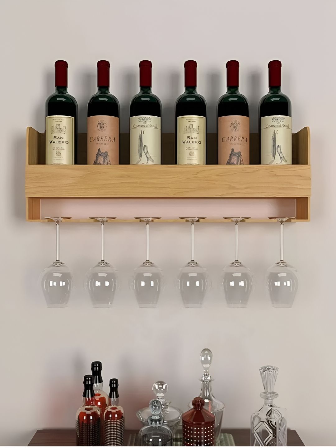 DEKORSTATION Beige Oak Finish Wood Bar Wall Shelf-image-40