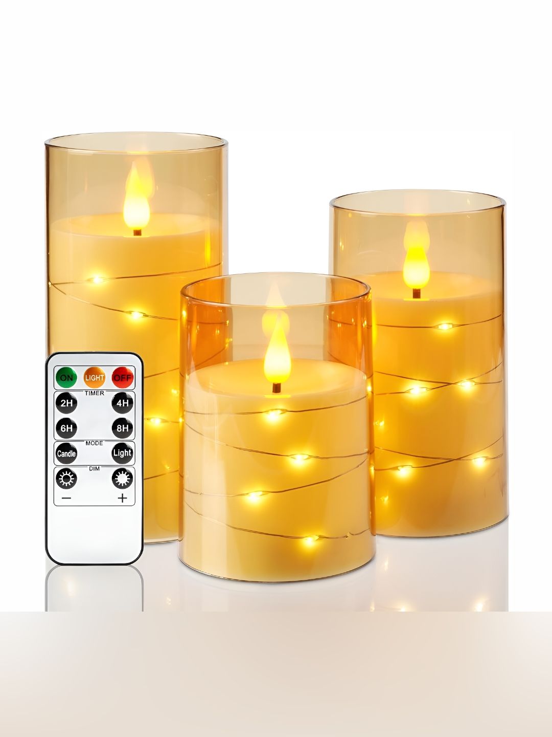 LTETTES Gold-Toned 3 Pieces Pillar LED Candle-picture-39