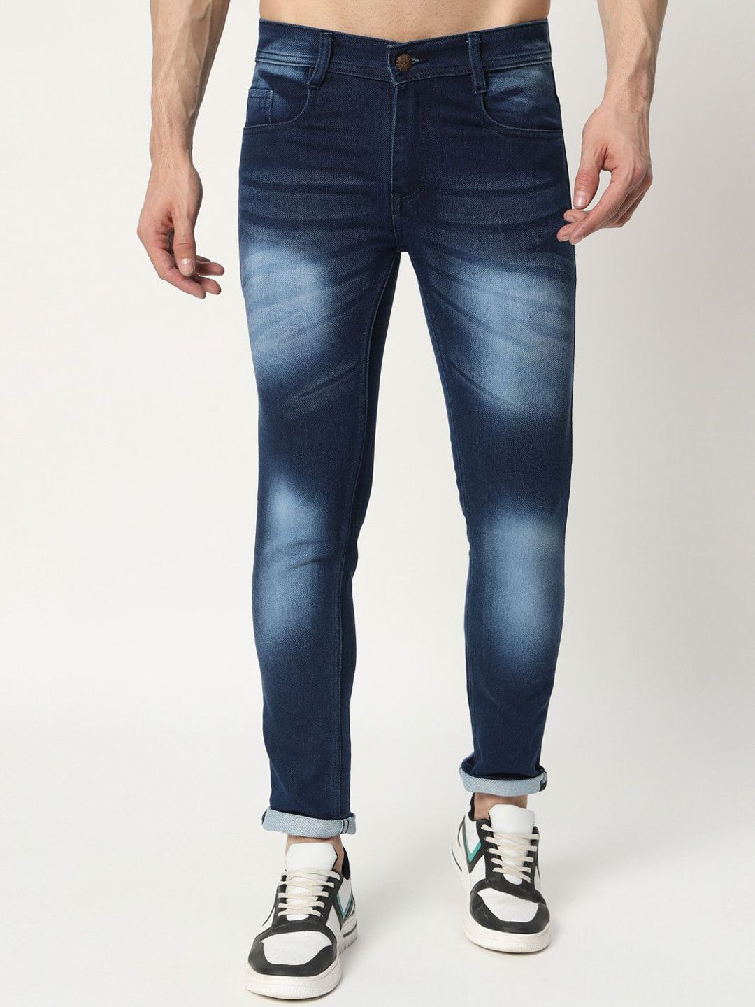 ANGERHOOD Men Relaxed Fit Mid-Rise Mildly Distressed Light Fade Jeans-picture-11