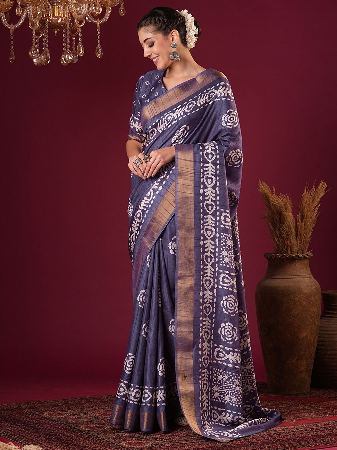 Anouk Women Floral Zari Silk Blend Sungudi Saree-picture-20