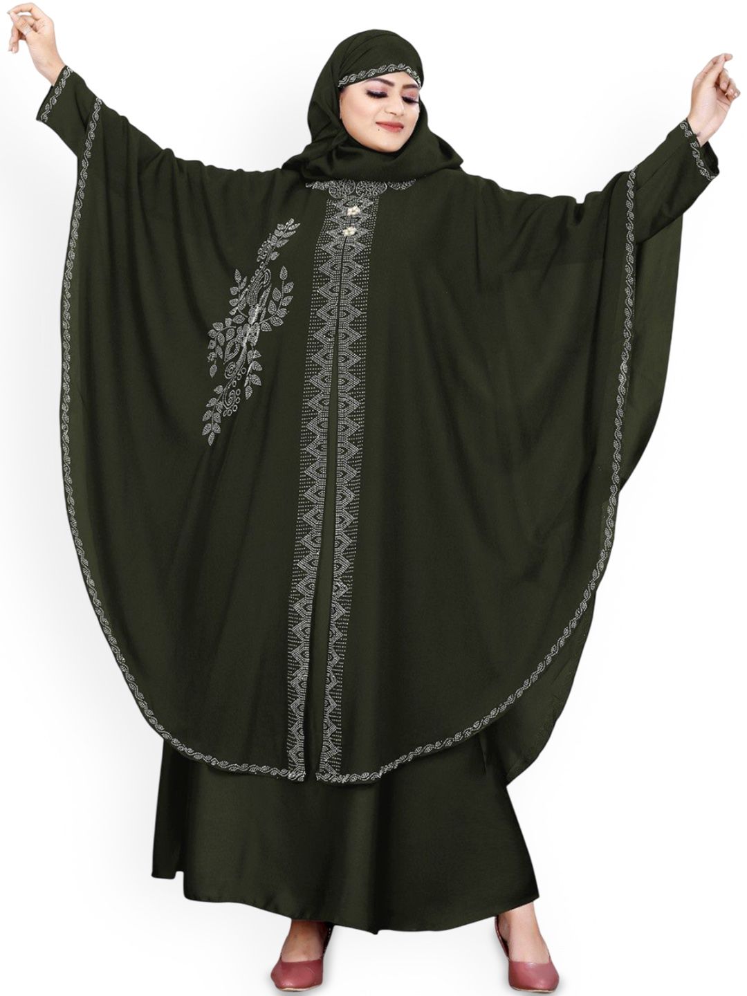 BHUMI FAB Printed Detail Abaya Burqa With Scarf
