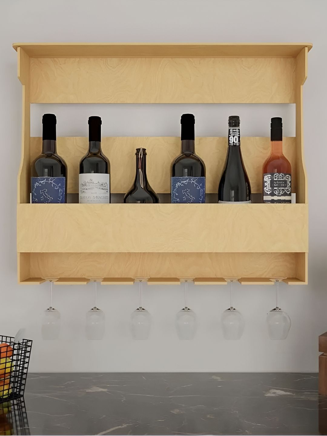 DEKORSTATION Beige Oak Finish Wood Bar Wall Shelf-image-36