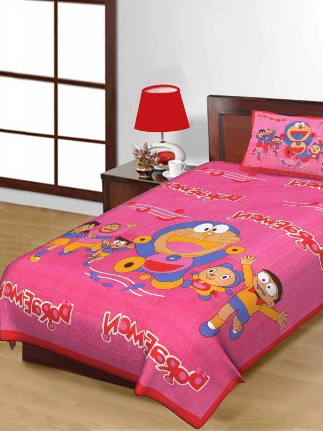 Salgia Pink & Blue Cartoon Printed Pure Cotton 144 TC Single Bedsheet Set 2.25m x 1.45m-picture-24