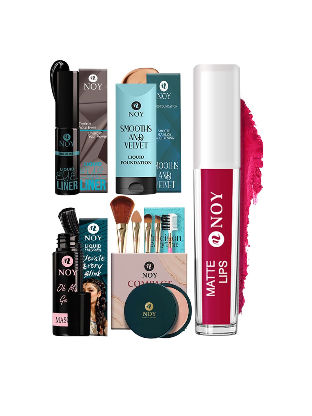NOY Set Of 10 Lipstick, Makeup Brushes, Compact, Foundation & Eyeliner Full Glam Makeup-picture-16