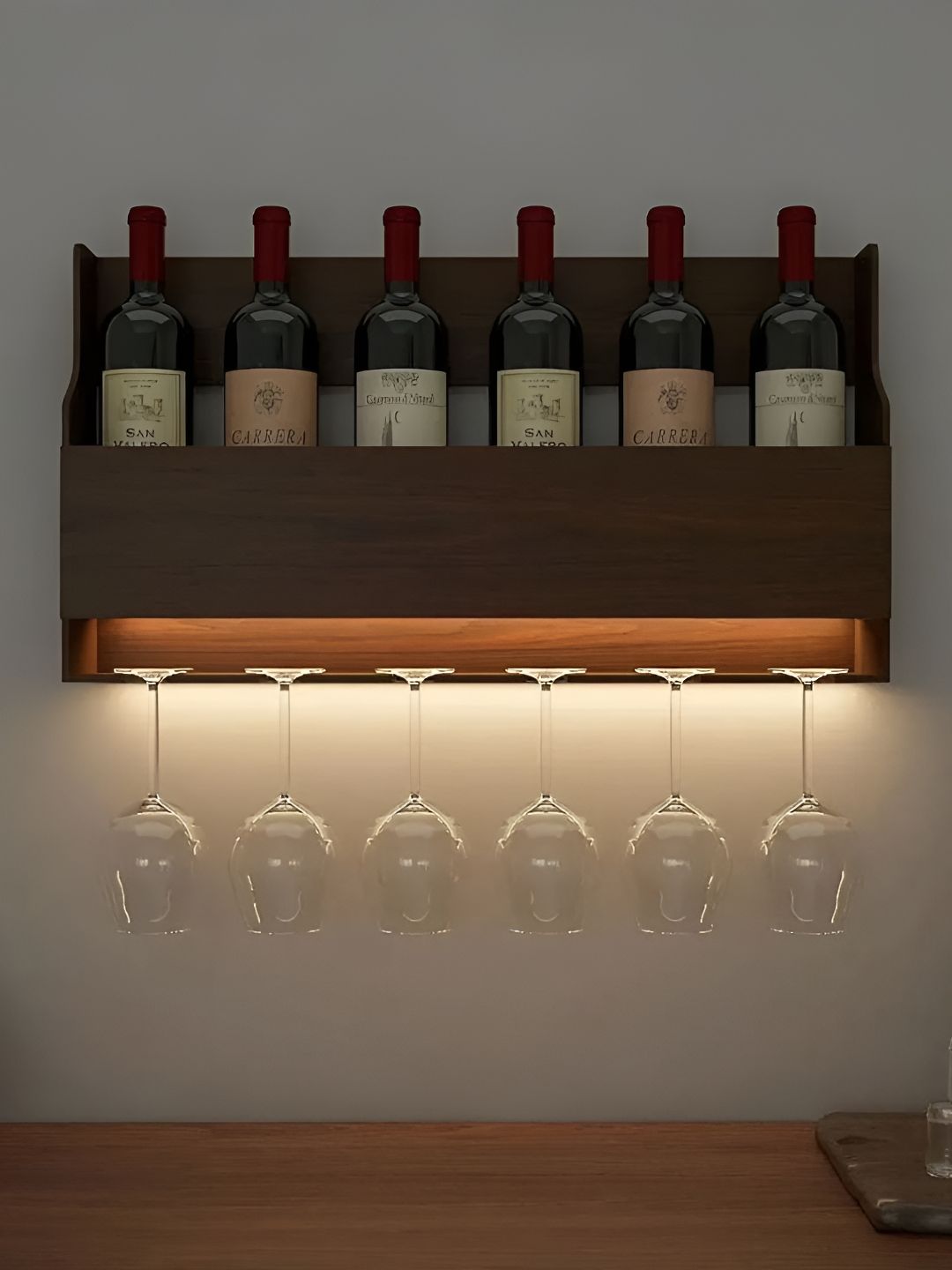 DEKORSTATION Brown Walnut Finish Wood Bar Wall Shelf-image-16