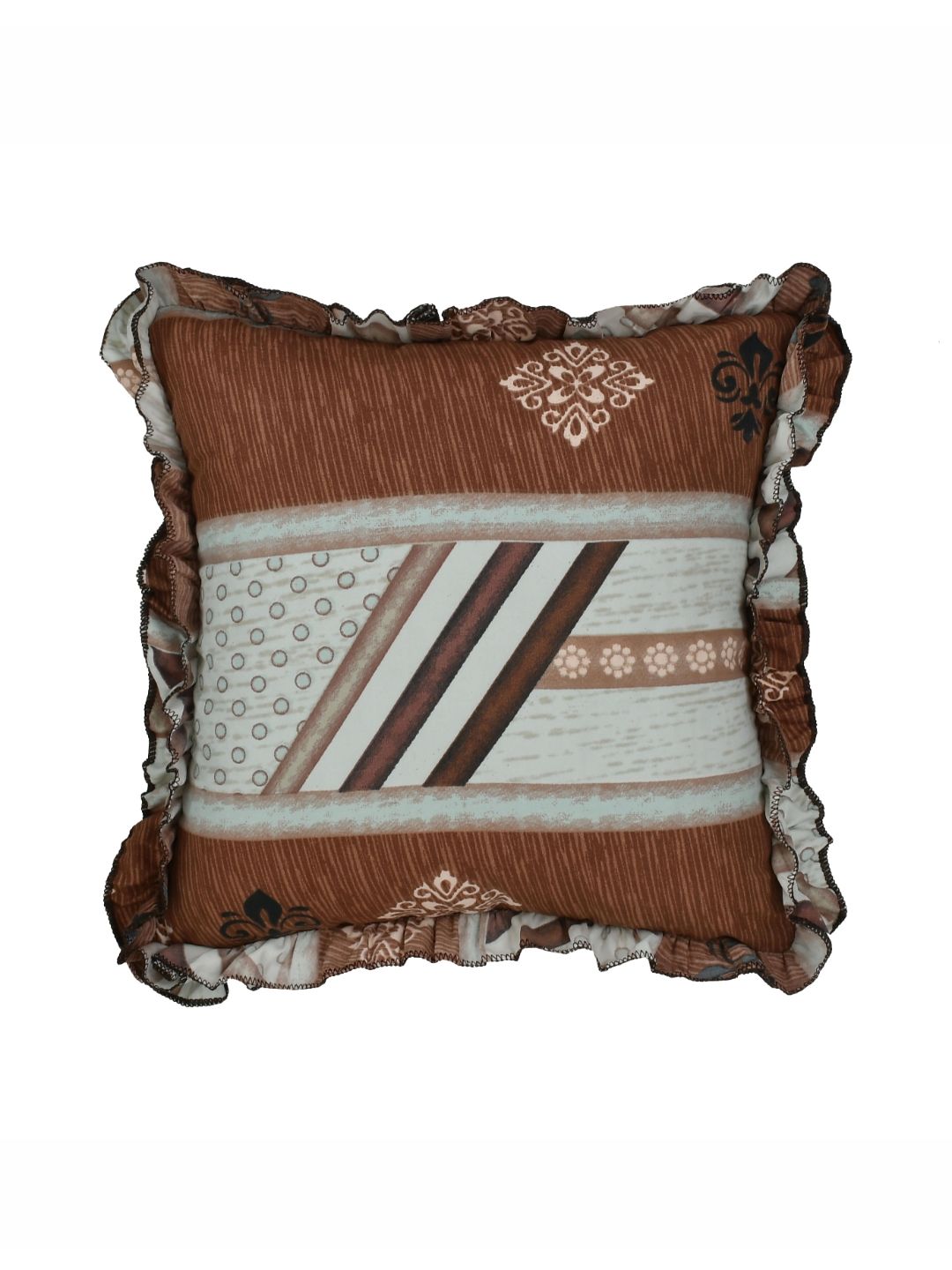 Luxmi Cotton Fabrics Brown & Off White 5Pieces Ethnic Motifs Printed Square Cushion Covers-picture-36