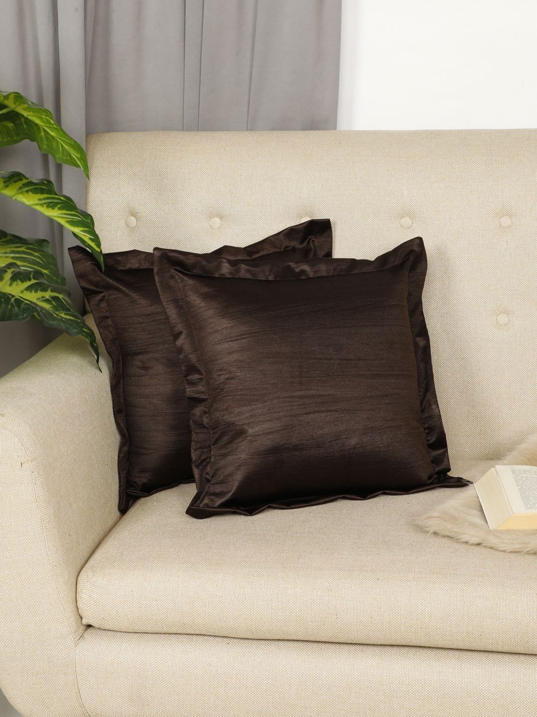 THE CONVERSION Brown Set of 2 Square Cushion Covers-picture-25