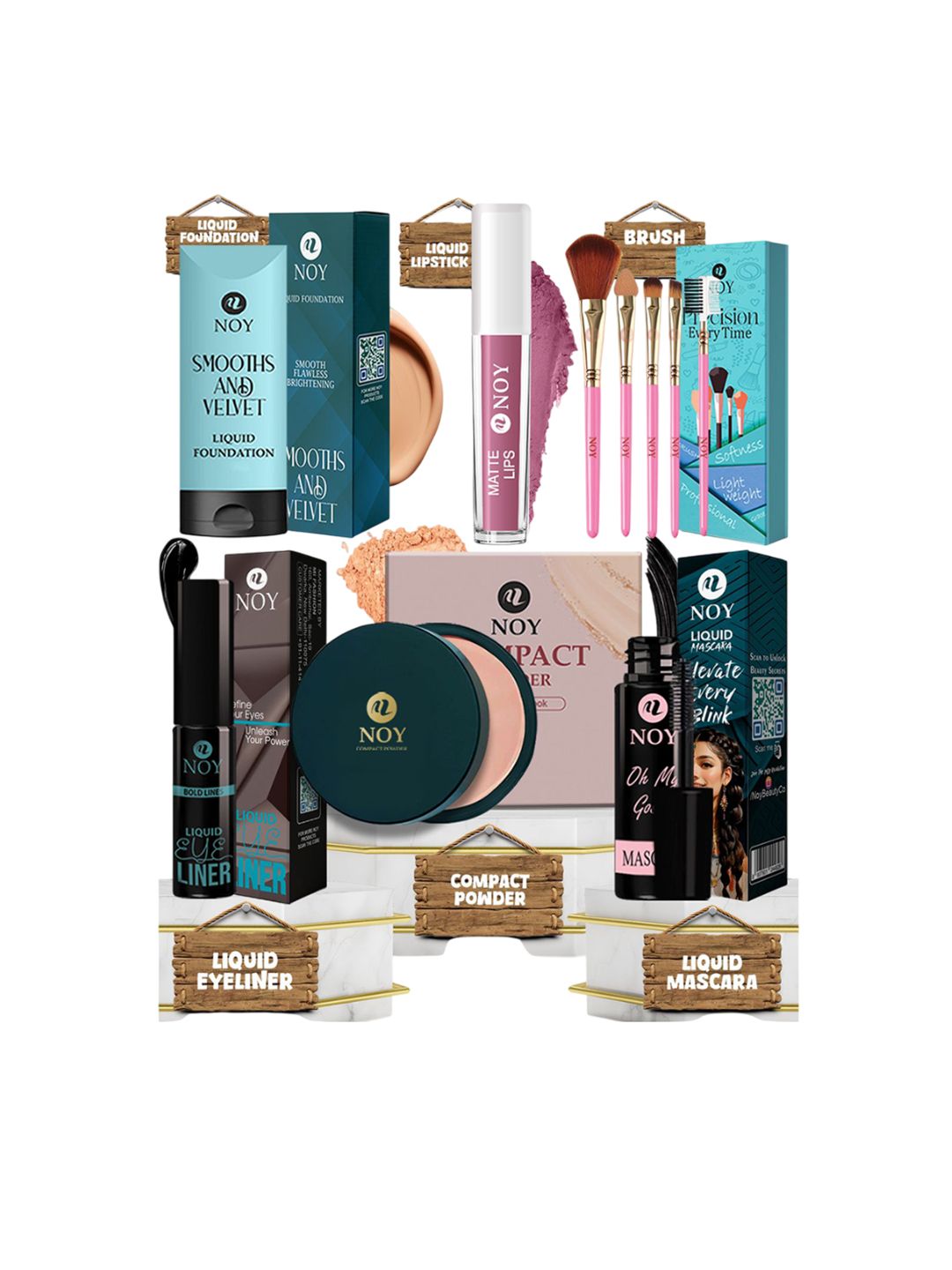 NOY Set Of 6 Foundation, Mascara, Eyeliner, Compact Powder, Makeup Brush & Lipstick-picture-55