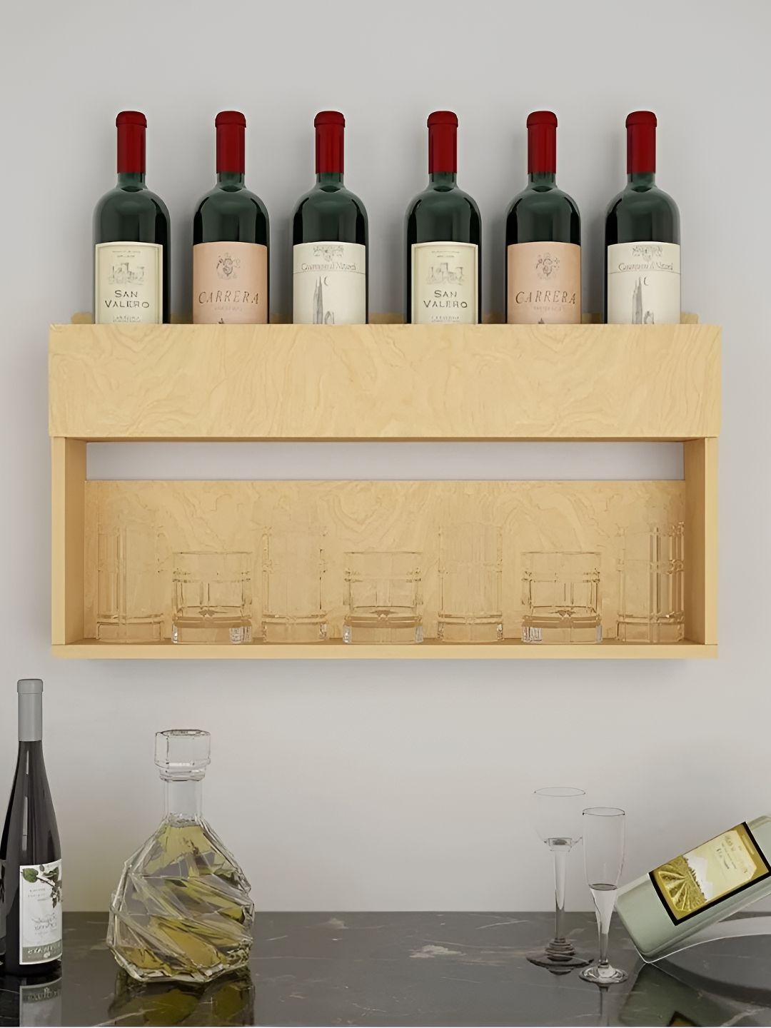 DEKORSTATION Beige Oak Finish Wood Bar Wall Shelf-image-41