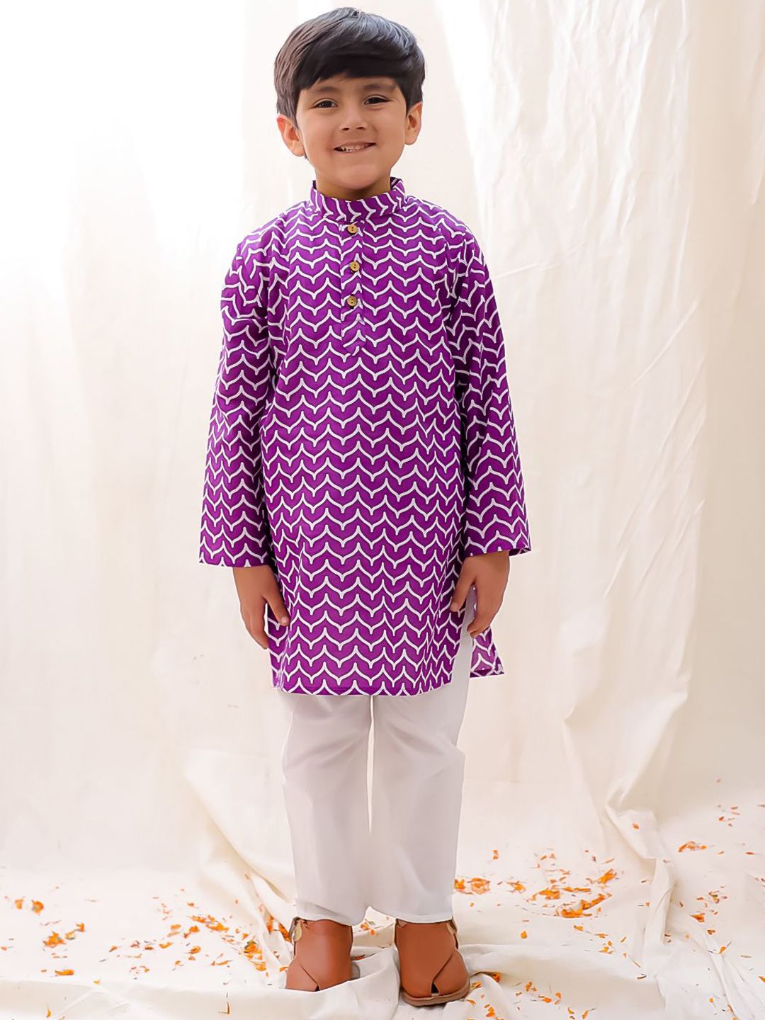 BownBee Boys Printed Regular Pure Cotton Kurta with Pyjamas-picture-13
