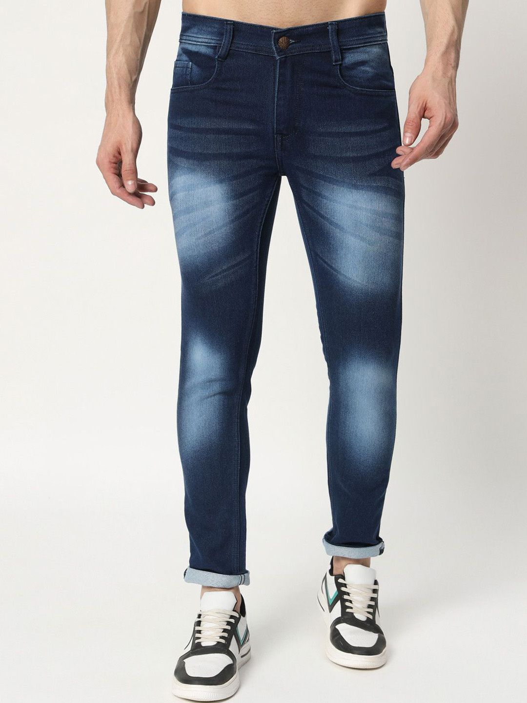 ANGERHOOD Men Relaxed Fit Mid-Rise Mildly Distressed Light Fade Jeans-picture-15