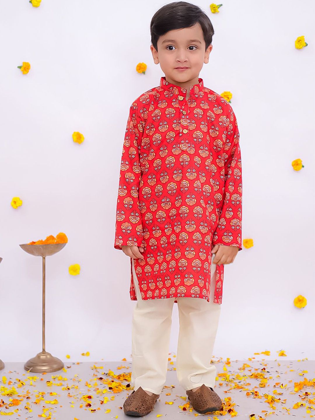 BownBee Boys Floral Printed Regular Pure Cotton Kurta with Pyjamas-picture-15