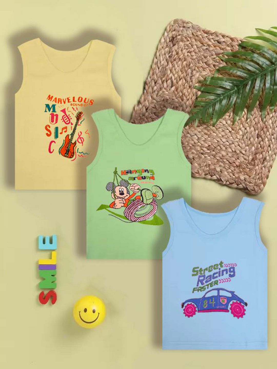 Mega style Infants Pack Of 3 Printed Cotton Vest-MS-3100-P3_06-0-3M