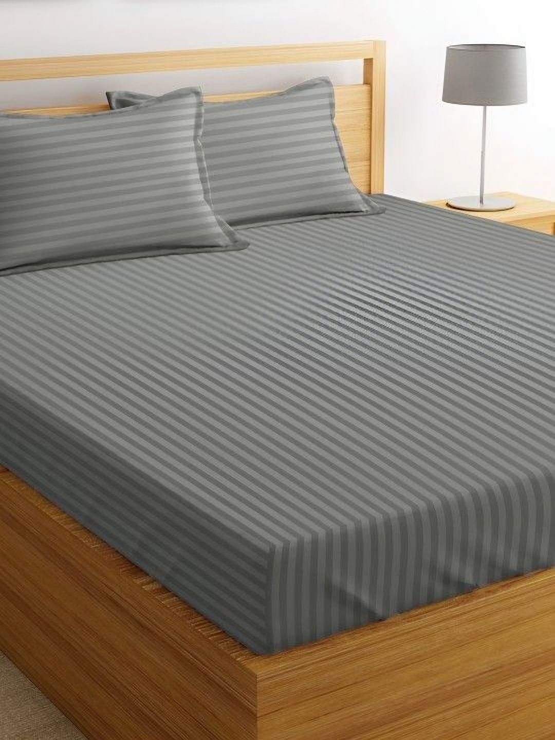 Bajo's Green Striped 300 TC Queen Bedsheet with 2 Pillow Covers-picture-38