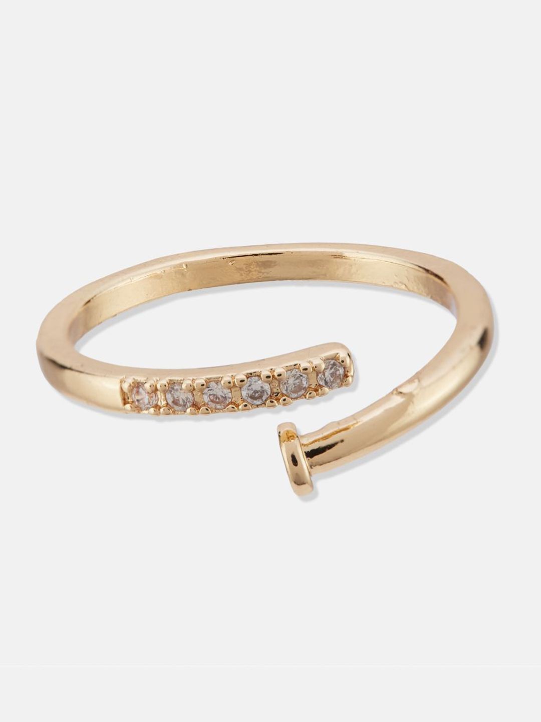ATIBELLE Set Of 3 Gold-Plated Cubic Zirconia Studded Finger Ring