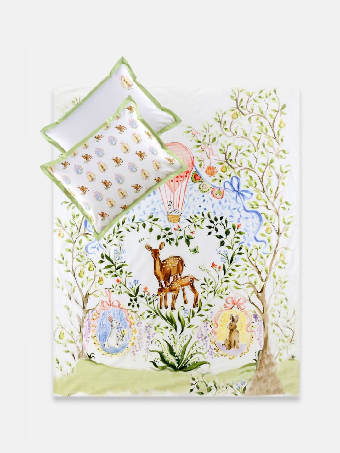 THE BABY TRUNK White & Green Cartoon Characters Egyptian Cotton 3 Piece Crib Superfine Bedding Set-image-6