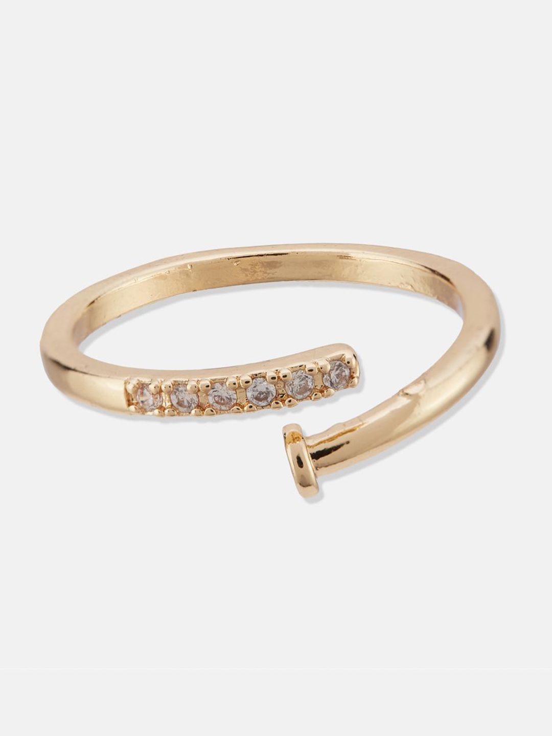 ATIBELLE Set Of 2 Gold-Plated Cubic Zirconia Stone-Studded Adjustable Finger Rings