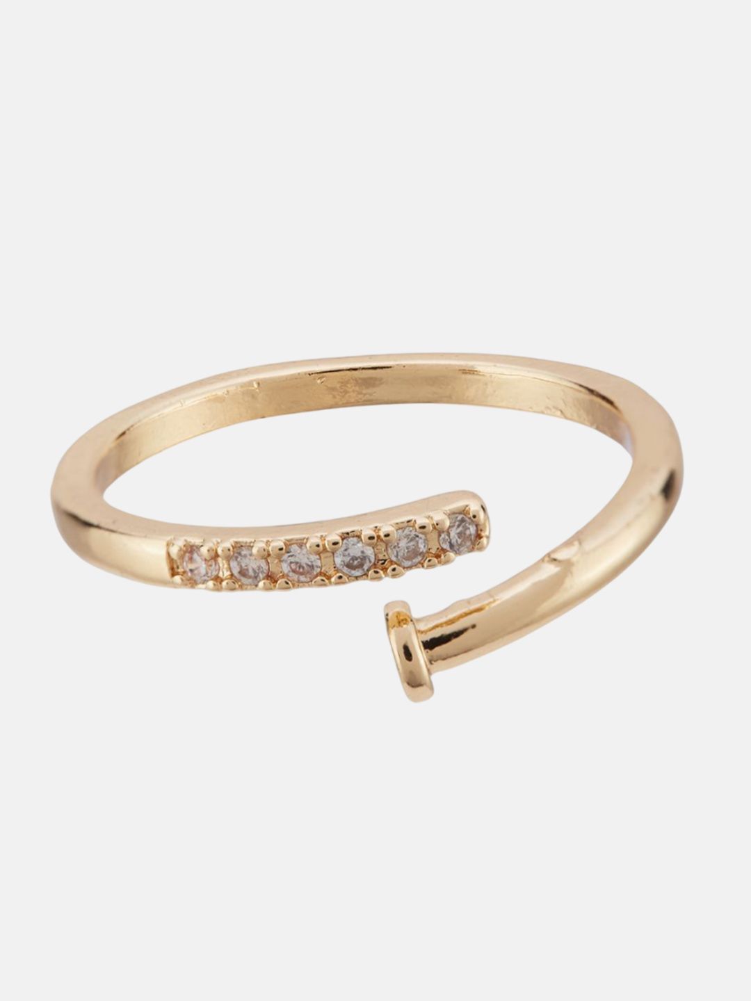 ATIBELLE Set Of 2 Gold-Plated Cubic Zirconia Stone-Studded Adjustable Finger Ring