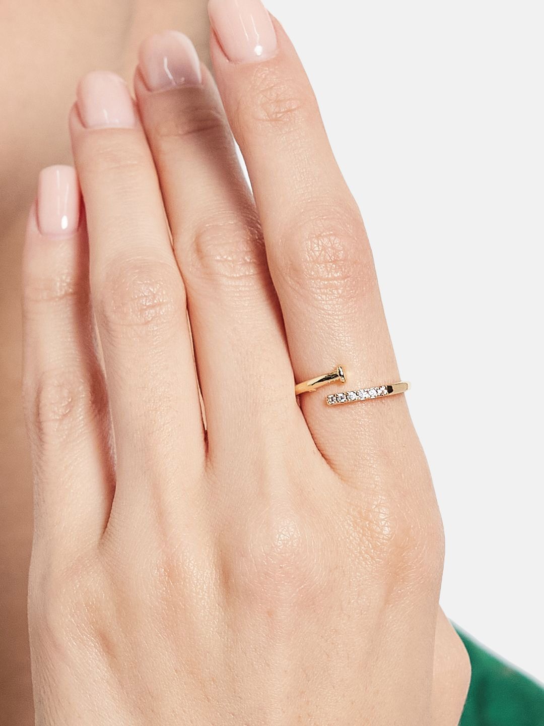ATIBELLE Set Of 2 Gold-Plated Cubic Zirconia Stone-Studded Adjustable Finger Rings