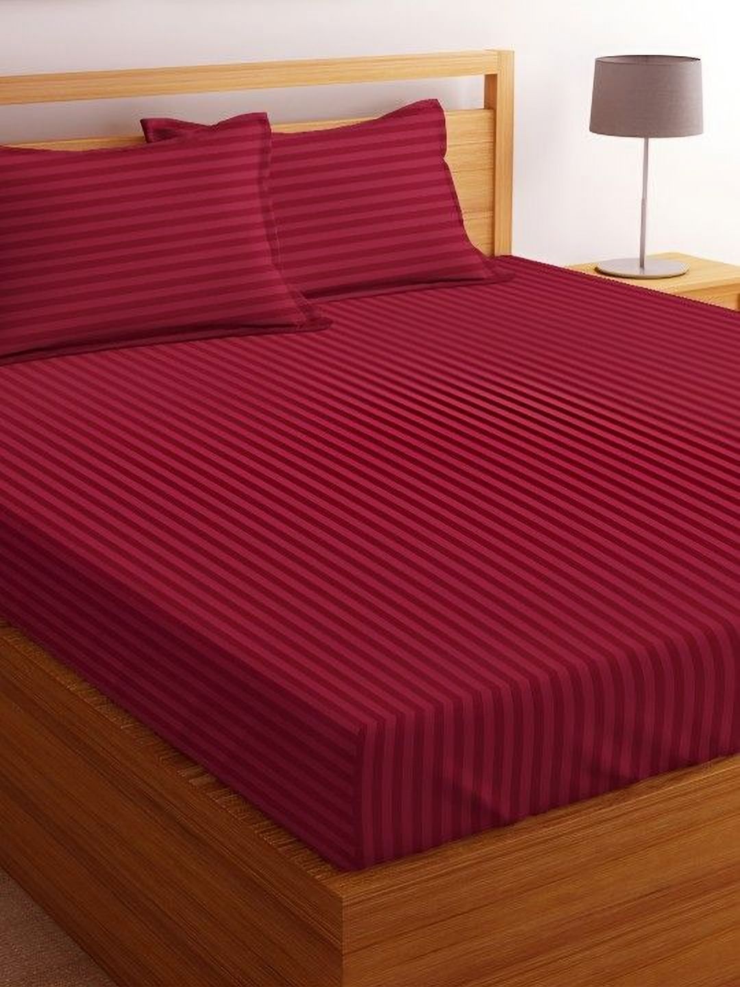 Bajo's Red Striped 300 TC Queen Bedsheet with 2 Pillow Covers-picture-39