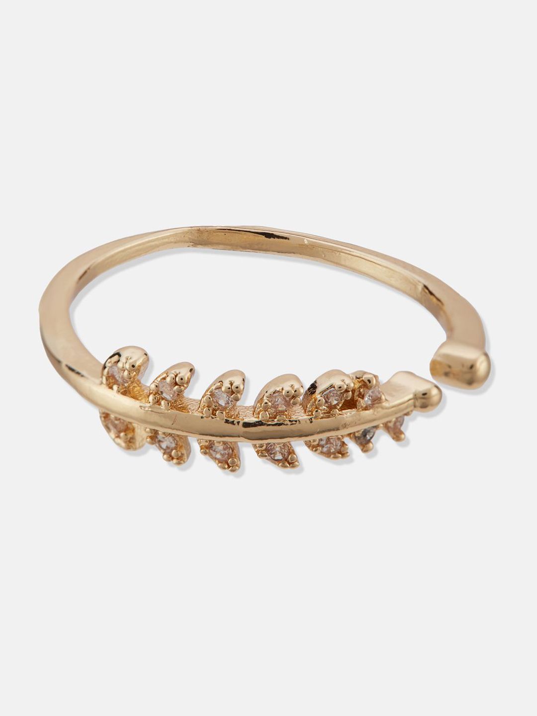 ATIBELLE Set Of 2 Gold-Plated Cubic Zirconia -Studded Adjustable Finger Rings