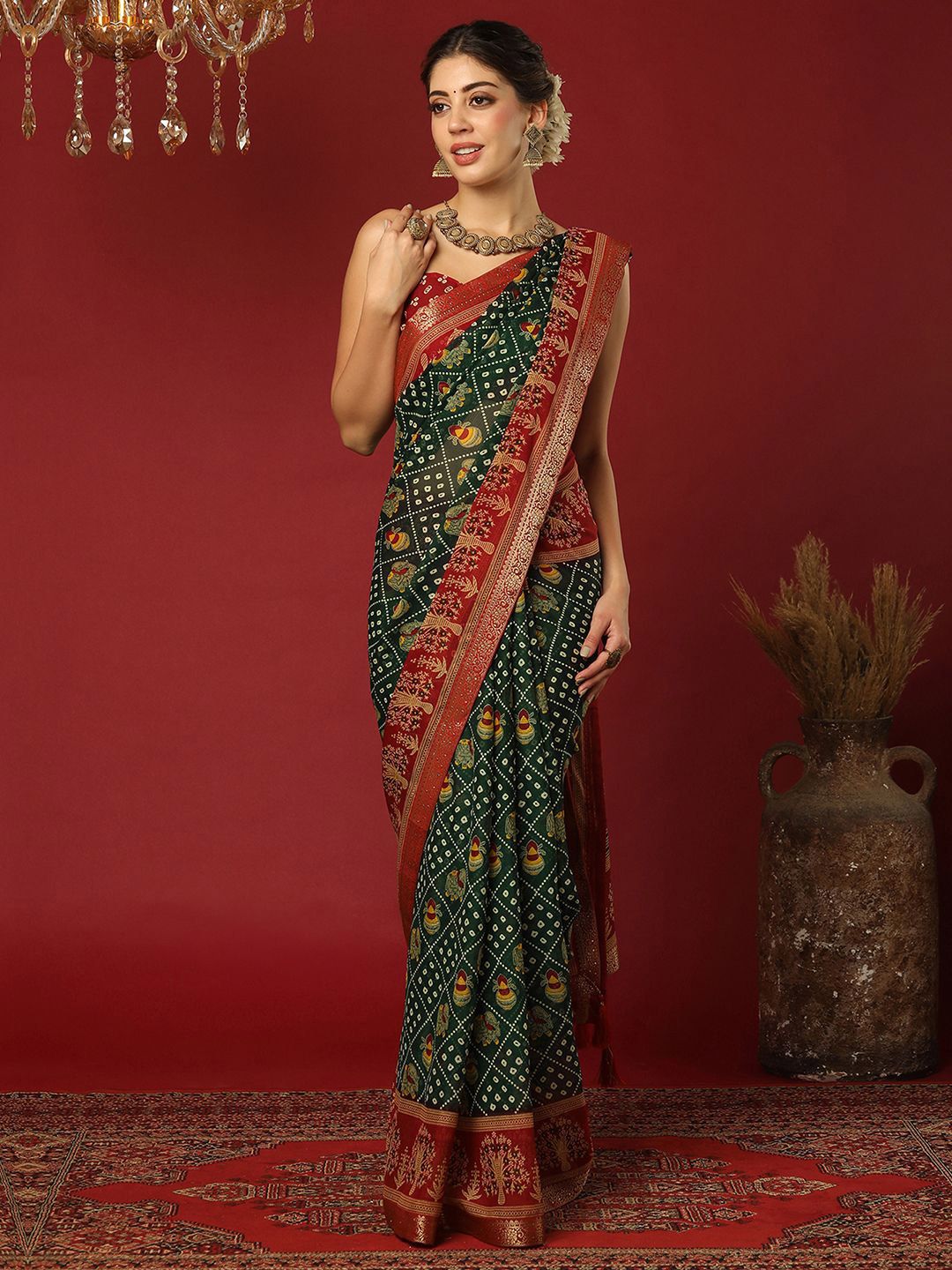 KALINI Bandhani Print Zari Pure Georgette Bandhani Saree-picture-48