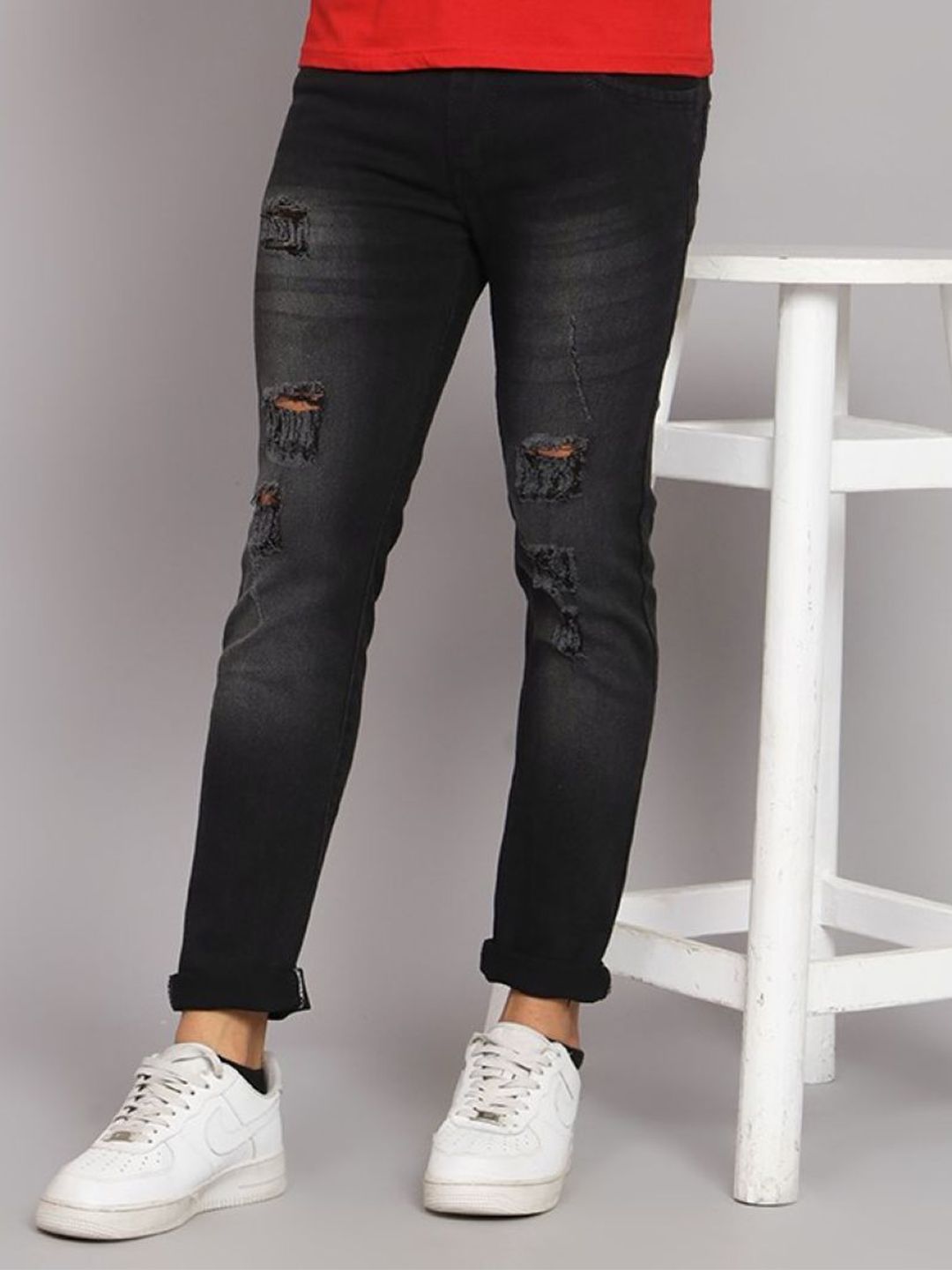 Metronaut Men Classic Straight Fit Highly Distressed Light Fade Jeans-picture-30