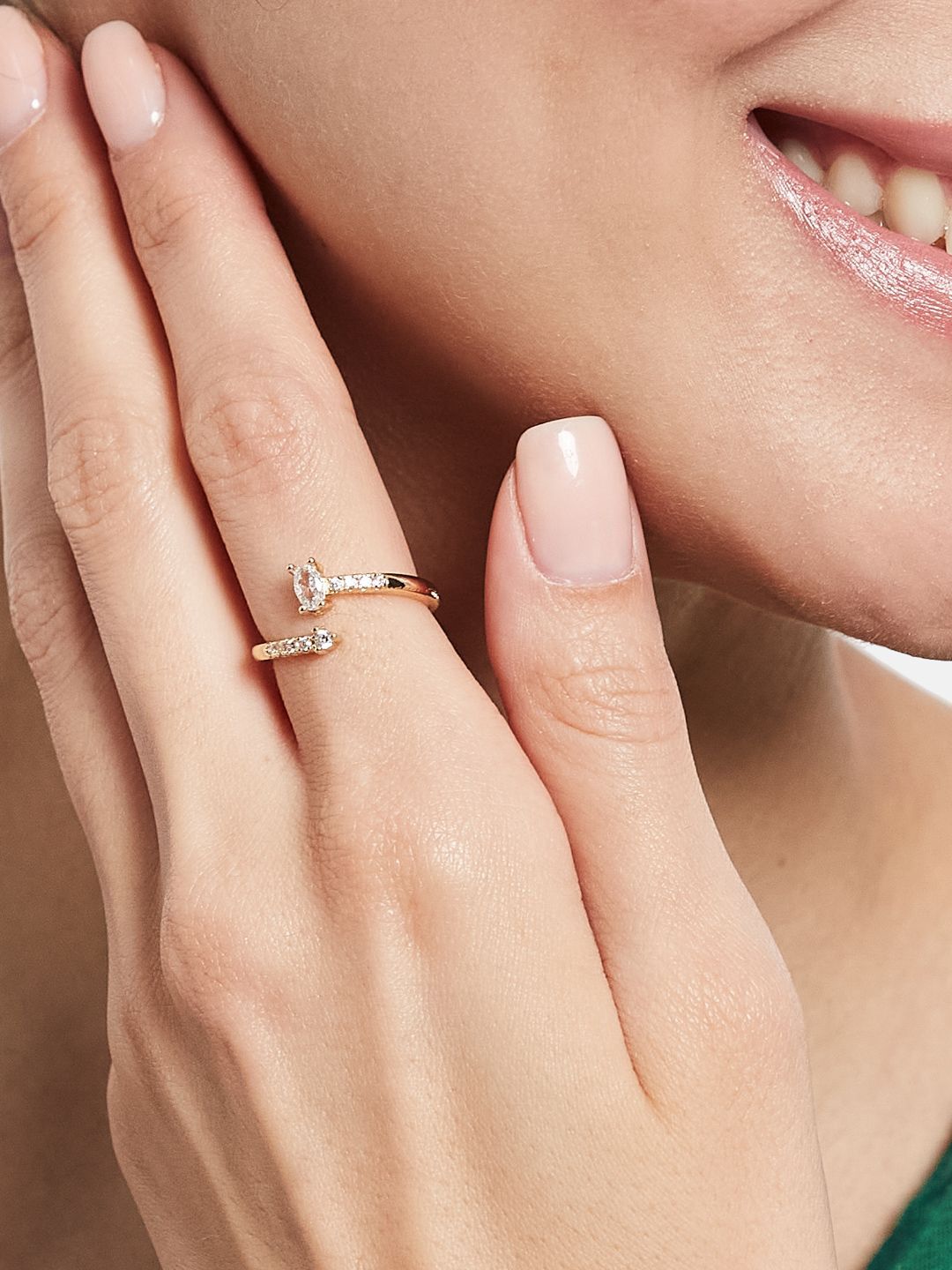 ATIBELLE Set Of 2 Gold Plated Cubic Zirconia Studded Finger Rings