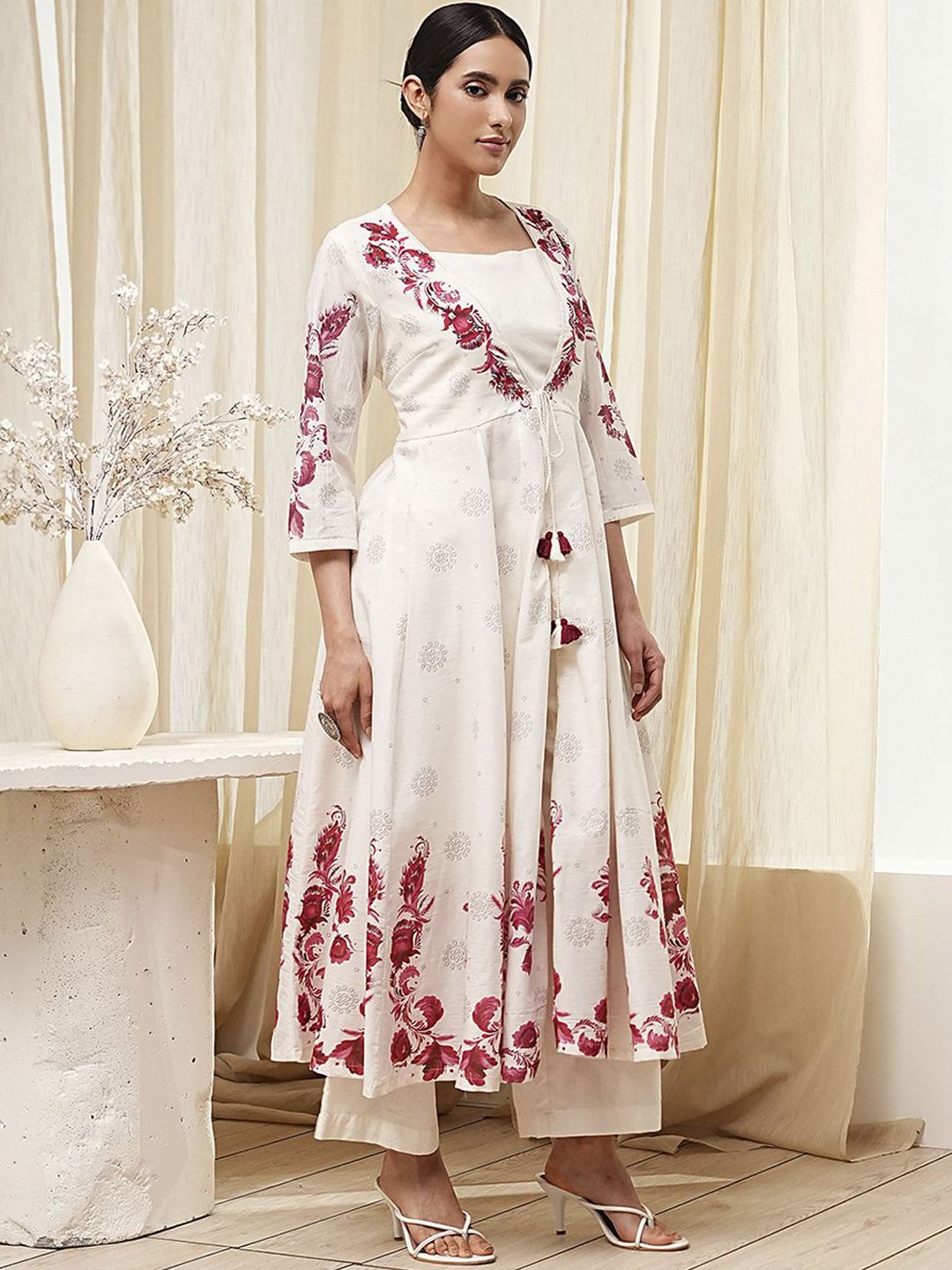 Biba Yoke Design Shoulder Straps Pure Cotton Top With Palazzos & Shrug-picture-16