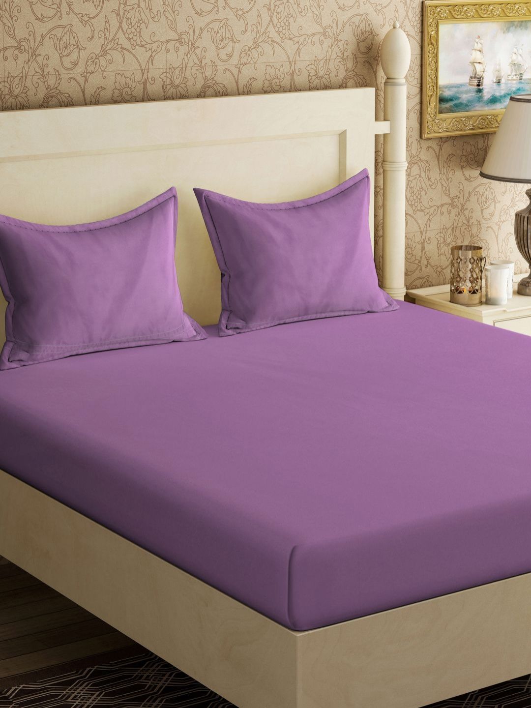 Myntra Elegant Homes Purple 300 TC King Bedsheet with 2 Pillow Covers-image-33