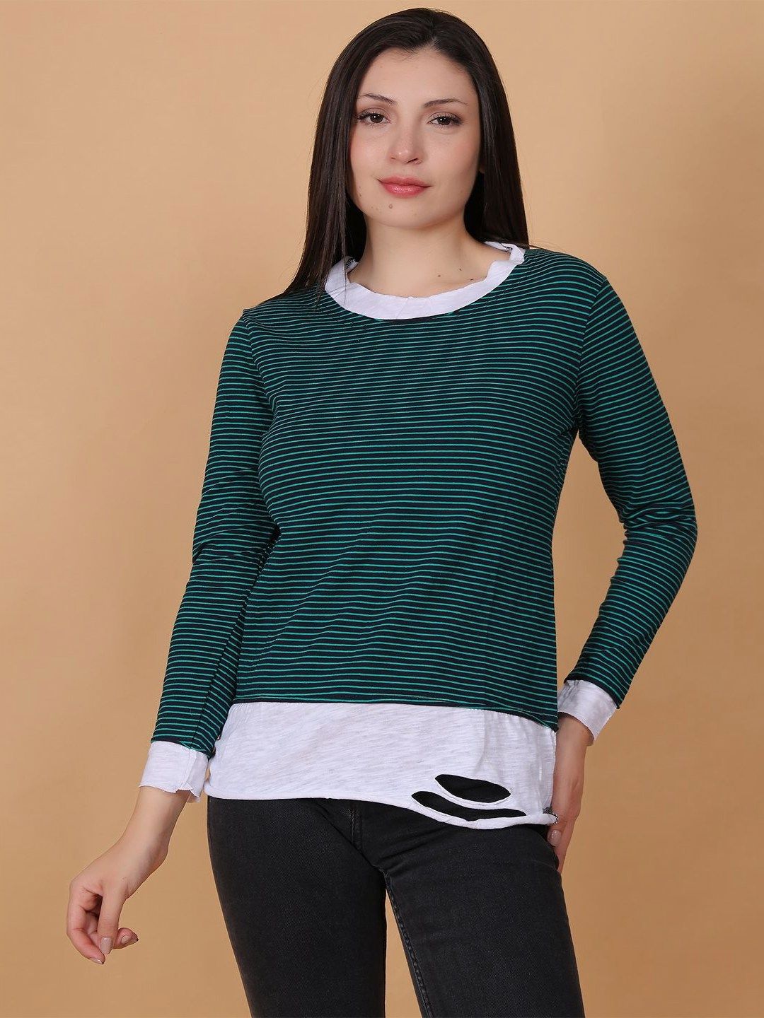 POLLOLOCO Women Striped Cotton T-shirt-picture-20