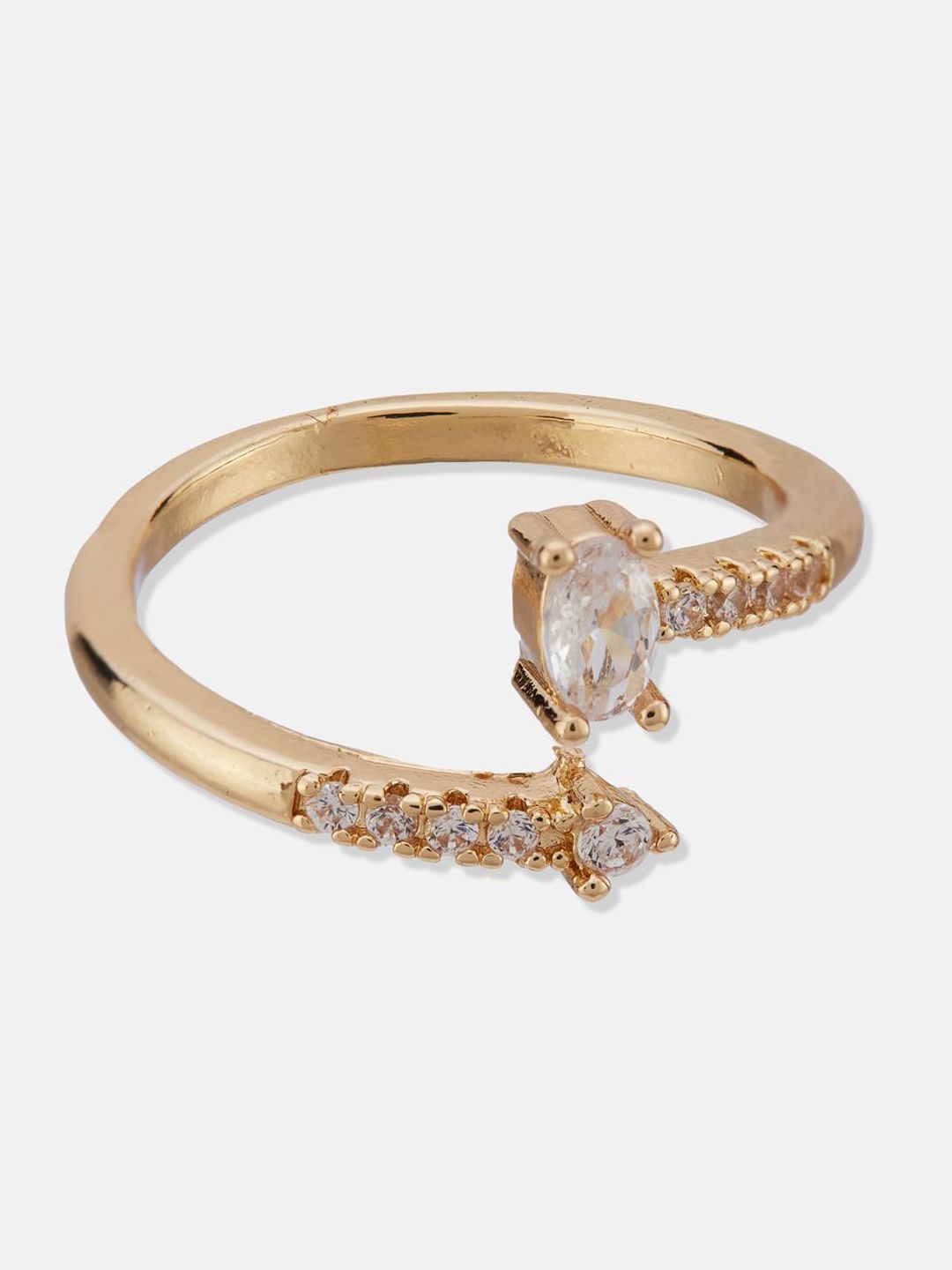 ATIBELLE Set Of 2 Gold-Plated Cubic Zirconia -Studded Adjustable Finger Rings