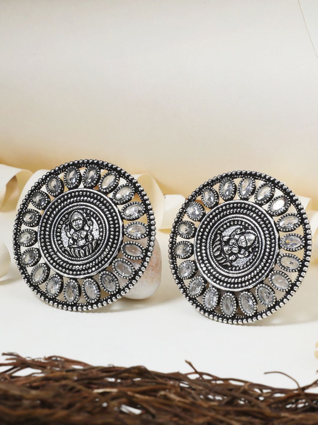 Sangria Silver-Plated Artificial Stones Studded Circular Temple Studs-image-47