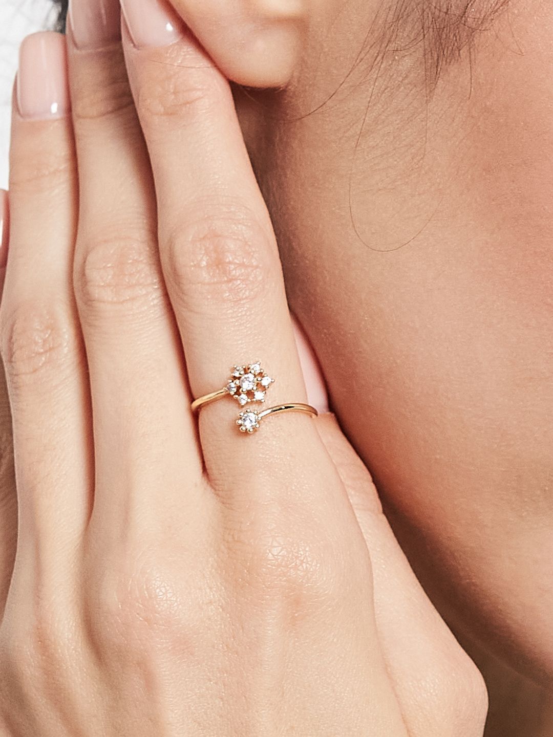 ATIBELLE Set Of 2 Gold-Plated Cubic Zirconia StuddedFingerRing