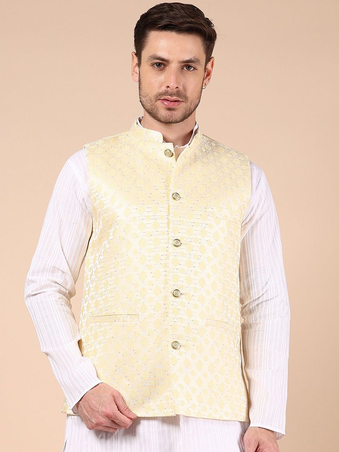 V-Mart Men Self Design Mandarin Collar Nehru Jacket-picture-25