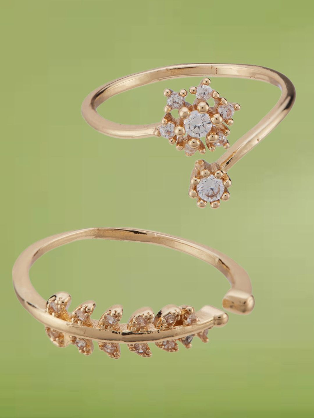 ATIBELLE Set Of 2 Gold-Plated Cubic Zirconia StuddedFingerRing