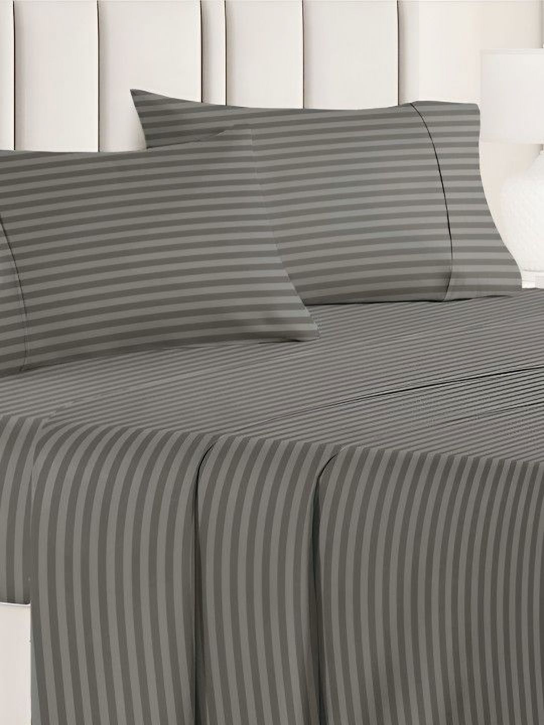 Bajo's Green Striped 300 TC Queen Bedsheet with 2 Pillow Covers-picture-17