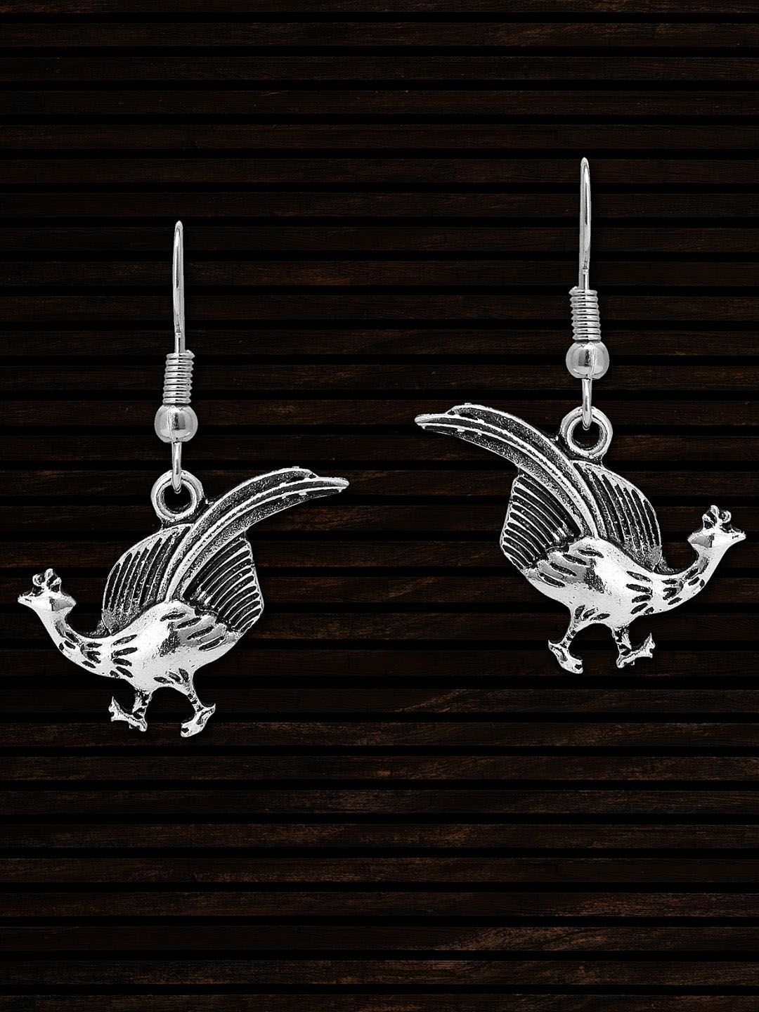 Sangria Silver-Plated Peacock Shaped Oxidised Drop Earrings-picture-18
