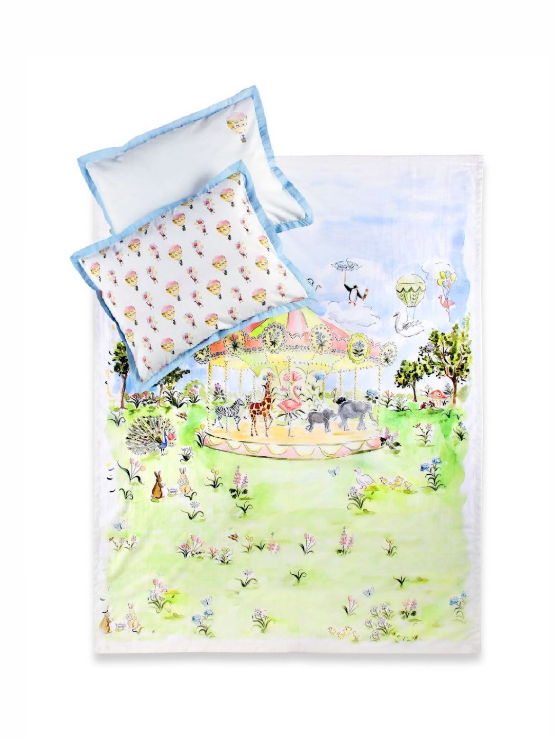 THE BABY TRUNK White & Green Cartoon Characters Egyptian Cotton 3 Piece Crib Superfine Bedding Set-picture-52